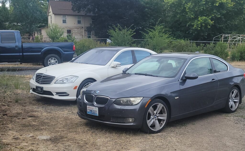 Mak Parshall's 2008 Grey BMW 335xi with Mlaeah Parshall's Mercedes 2012 s550