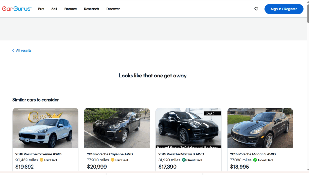 Car listings on car gurus. being searched by perplexity to find the perfect car with ai
